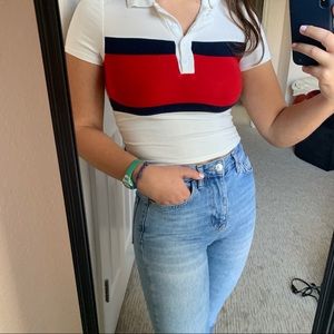 Red and white baby tee